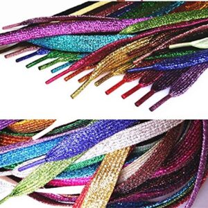 MarJunSep Shimmery glitter 42" Solid Colors Flat Shoelaces Shoe Laces strings for Teams Cheer Dance Sneakers