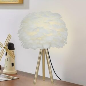 zyleiesenbao feather lamp white furry tripod table lamp children's bedroom deco gift princess feather desk lamp 12'' bedside lights night lamp girl's bedroom atmosphere light