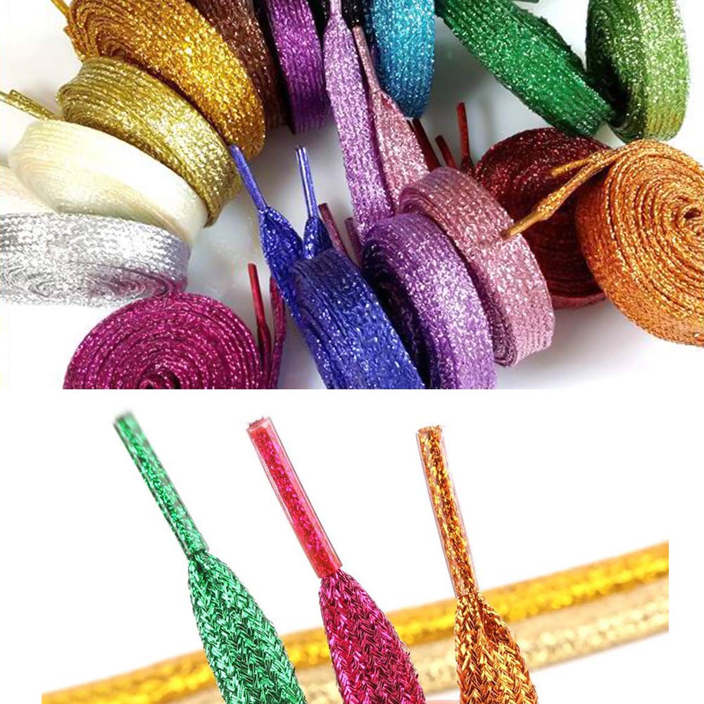 16 Pairs Multicolor Metallic Glitter Flat Shoelaces for Sneakers,43" Shoe Laces Strings