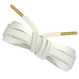 Loop King Laces 1 Pair Luxury Leather White Shoe Laces with Gold Tips - 45 Inch