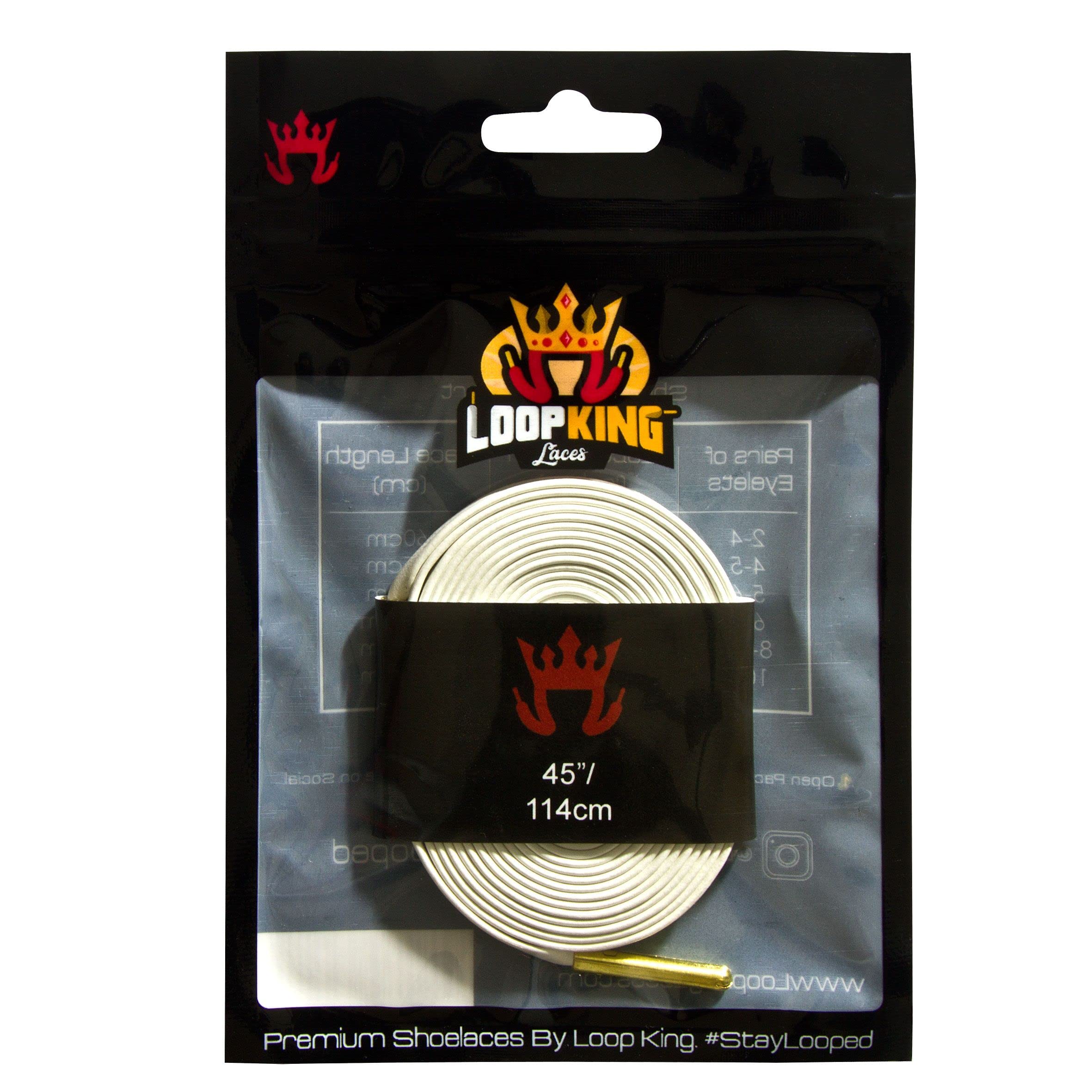 Loop King Laces 1 Pair Luxury Leather White Shoe Laces with Gold Tips - 45 Inch