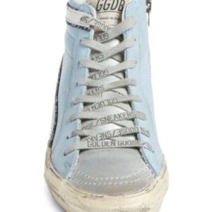 Golden Goose Women's Light Blue Leather Slide High Top Sneakers (us_footwear_size_system, adult, women, numeric, medium, numeric_8)