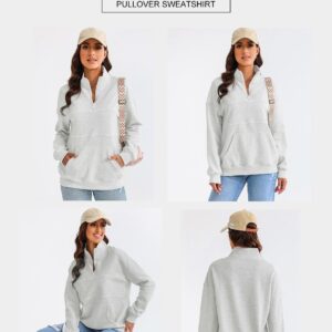 BLENCOT Womens Oversized Quarter Zip Contrast Stitch Pullover Sweatshirt Loose Up Drop Shoulder Winter Y2K Tops Gray XL