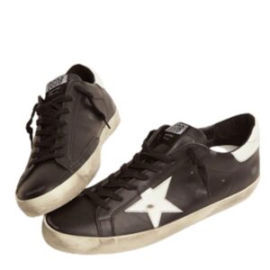 Golden Goose Super-Star Leather Upper Shiny Leather Star and Heel Mens Distressed Sneaker - 41 Black