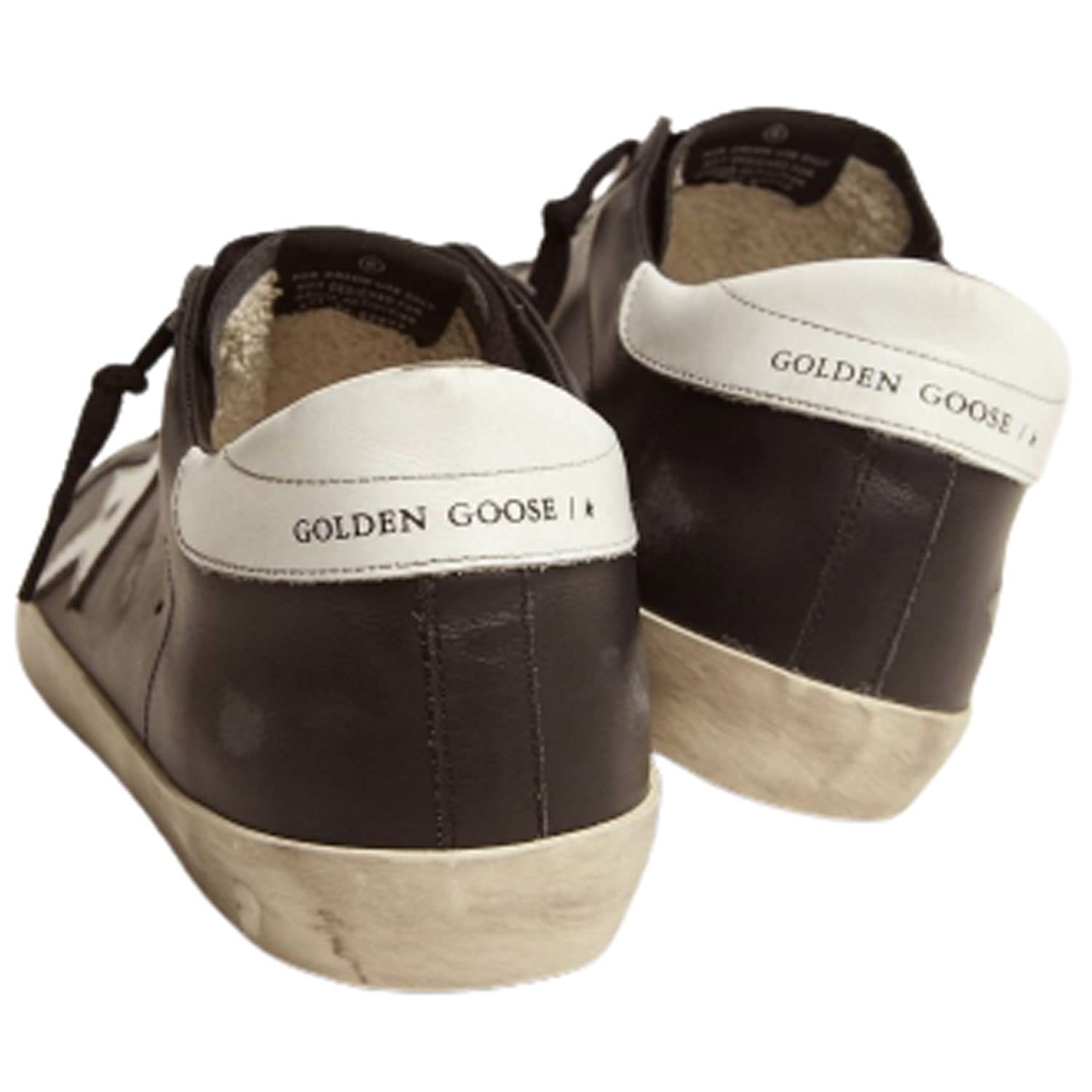 Golden Goose Super-Star Leather Upper Shiny Leather Star and Heel Mens Distressed Sneaker - 41 Black