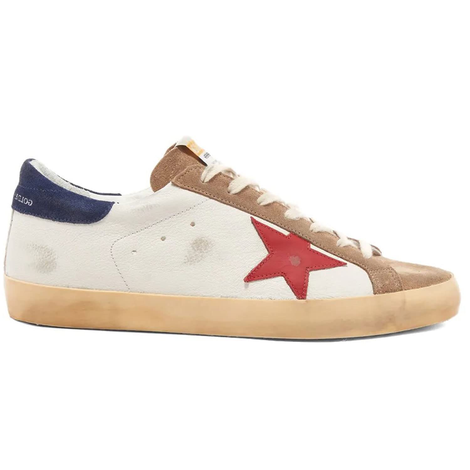 Golden Goose Super-Star Leather Upper with Signature Embroidery Leather Star Suede Heel Mens Distressed Sneakers - 40 White