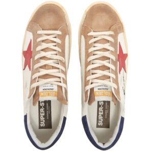 Golden Goose Super-Star Leather Upper with Signature Embroidery Leather Star Suede Heel Mens Distressed Sneakers - 40 White