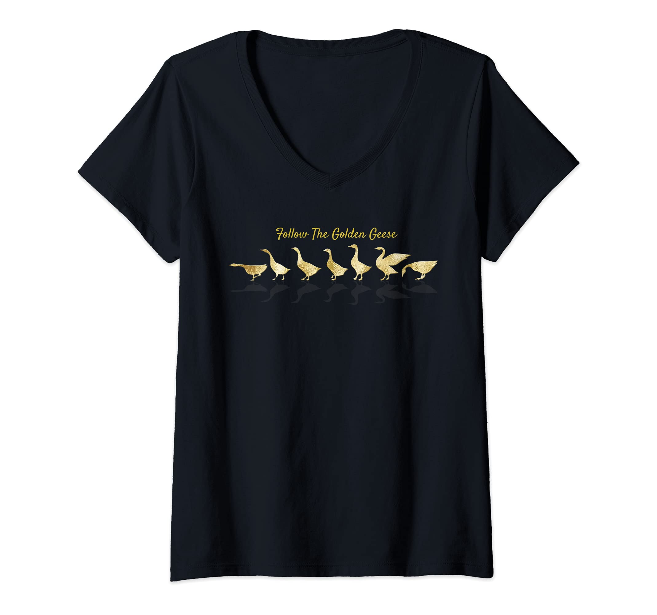 Womens Follow The Golden Geese V-Neck T-Shirt