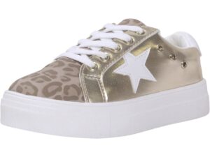 mia kids big girl's jonny sneakers low top platform gold/leopard sz. 5