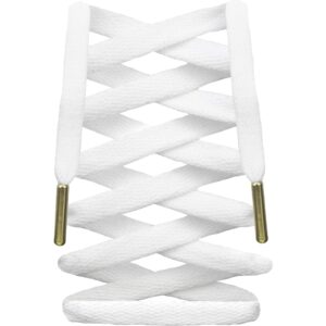 LitLaces - Premium Flat Cotton Shoe Laces Replacement for Air Jordan, Nike Dunk, Air Force 1, Converse, & Casual Shoes (White/Gold, 63")