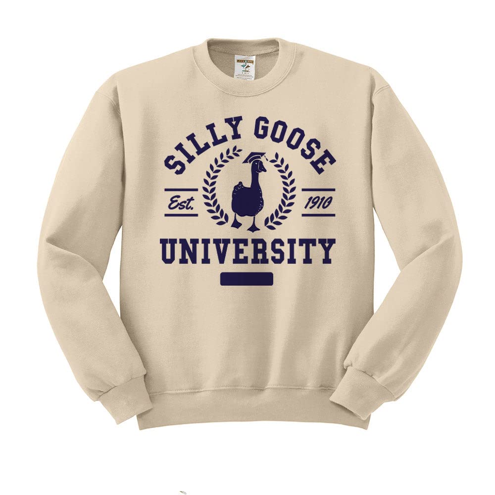 TeesAndTankYou Silly Goose University Sweatshirt Unisex 2X-Large Sand