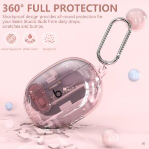 Clear Case for New Beats Studio Buds + (2023) / Beats Studio Buds (2021), Secure Lock Beats Studio Buds Plus Case Cover, Shockproof Wireless Earbuds Protective Cover with Keychain, Clear Pink