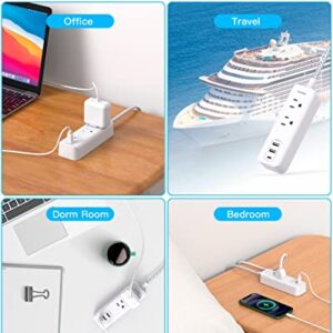 Cruise Essentials, USB C Travel Power Strip, Flat Plug Power Strip with 2 Outlets 3 USB Ports (1 USB C), 5ft Extension Cord Charging Station, Non Surge Protector for Cruise Ship, Travel, Home