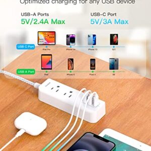 Cruise Essentials, USB C Travel Power Strip, Flat Plug Power Strip with 2 Outlets 3 USB Ports (1 USB C), 5ft Extension Cord Charging Station, Non Surge Protector for Cruise Ship, Travel, Home