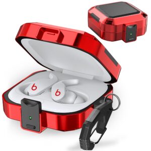 【with Anti-Drop Lock】 Carbon Fiber Beats Fit Pro Case Cover 2021,Shock-Absorbing Beats Fit Pro 2 protector with Accessories Keychain/Zipper Storage Bag/Cleaner Brush/Portable Wrist Strap - Red