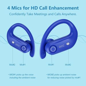 Wireless Earbuds Bluetooth Headphones 130H Playback 4-Mic HD Call IP7 Waterproof Ear Buds in Ear Sport LED Display Earphones with Earhooks for Running Workout Gym Phone Laptop TV Computer (Blue)