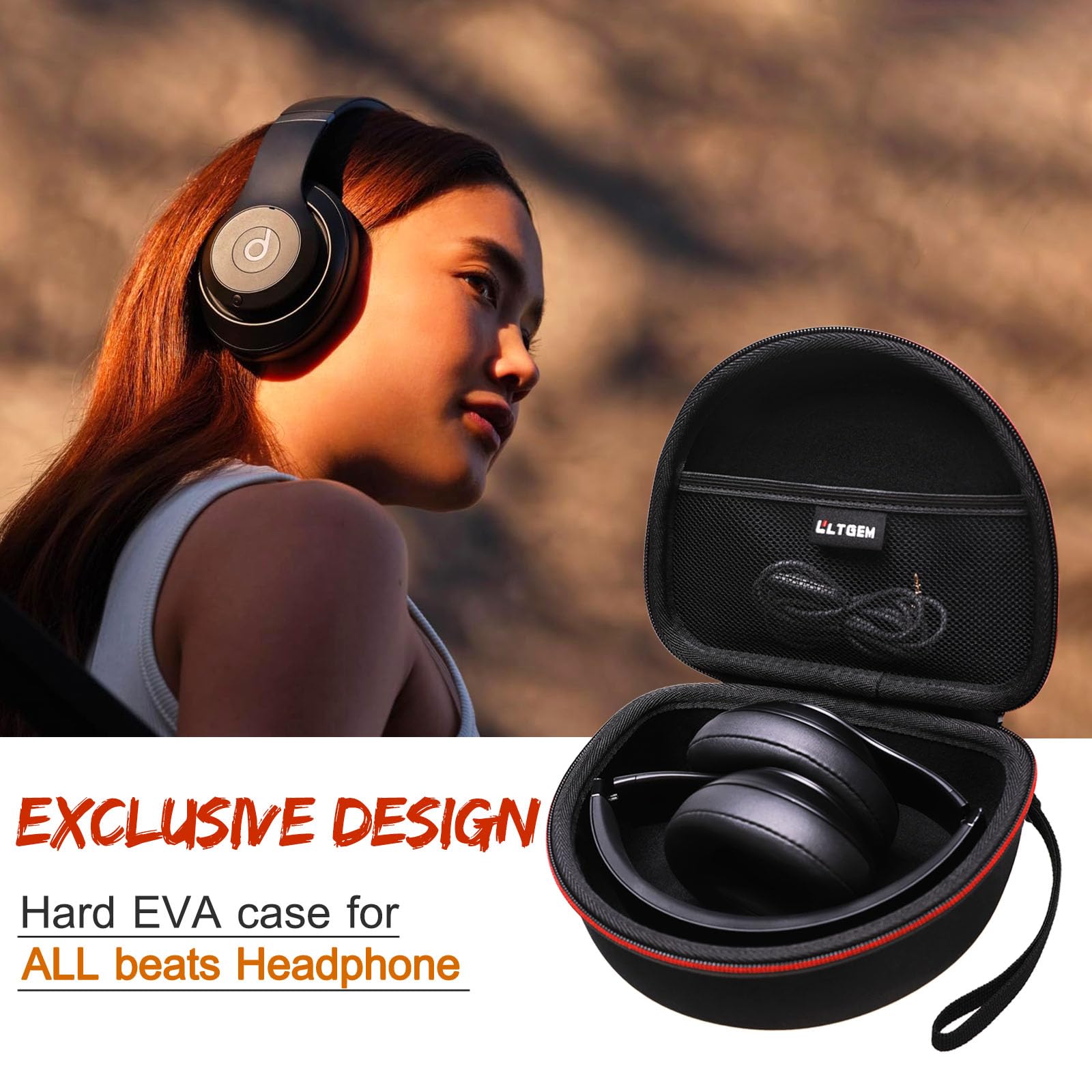 Headphone Case Compatible with Beats Studio Pro/Beats Solo 4 / Beats Studio 3 / Beats Solo 3 / Beats Solo 2 and for TOZO HT2 On-Ear Bluetooth Headphones - Black+Black