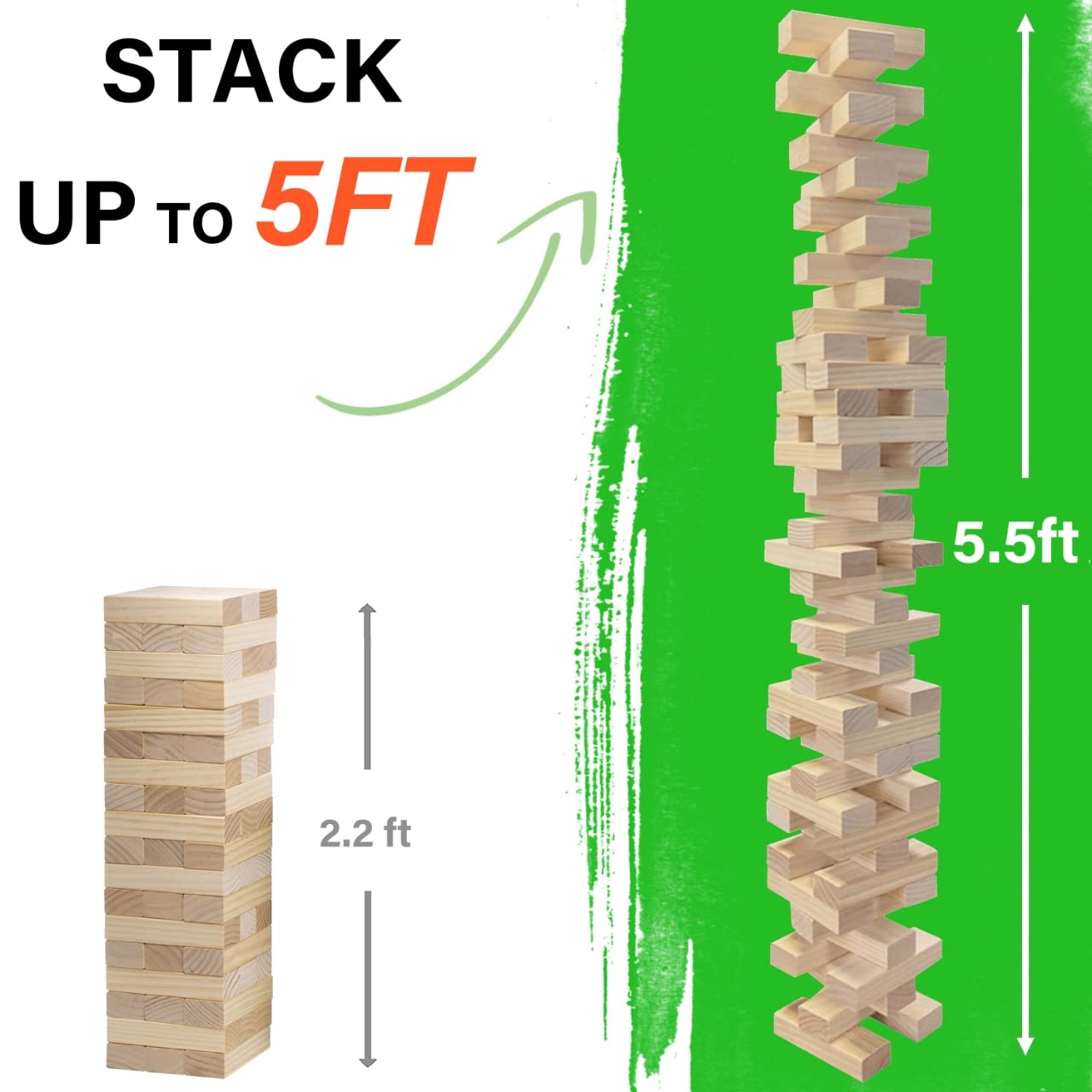 SPORT BEATS Giant Tower Game Outdoor Games 54 Blocks Stacking Game - Includes Carry Bag and Scoreboard