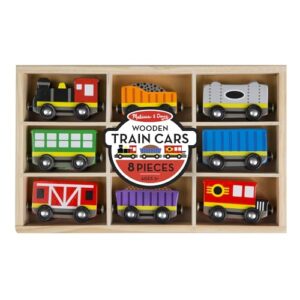 Melissa & Doug Wooden Train Cars (8 pcs) - Magnetic Train, Wooden Train Toys, Train Sets For Toddlers And Kids Ages 3+