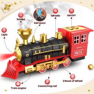 Hot Bee Train Set - Train Toys for Boys w/Smokes, Lights & Sound, Toy Train w/Steam Locomotive, Train Carriages & Tracks, Toddler Model Trains for 3 4 5 6 7 8+ Years Old Kids Birthday Gifts