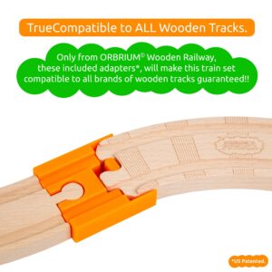 ORBRIUM 52 Pcs Deluxe Wooden Train Set with wooden Storage Box Tunnel compatible with Thomas, Brio, Melissa (Wooden Box - 52 Pcs Train Set)