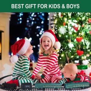 Electric Train Sets for Boys Girls Metal Alloy Christmas Trains Toys Steam Locomotive, Passenger Carriages, Tracks, Light & Sounds Rechargeable Birthday Gifts for Kids 3 4 5 6 7 8 + Years Old Green