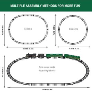 Electric Train Sets for Boys Girls Metal Alloy Christmas Trains Toys Steam Locomotive, Passenger Carriages, Tracks, Light & Sounds Rechargeable Birthday Gifts for Kids 3 4 5 6 7 8 + Years Old Green