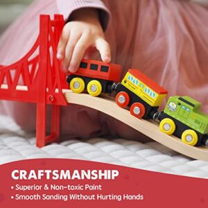 Tiny Land Train Set 110pcs Wooden Train Set, Toy Train for Boys & Girls with Wooden Train Track, Wooden Toys for 3-7 Years Old Toddlers & Kids, Railway Set Christmas Toys for Kids