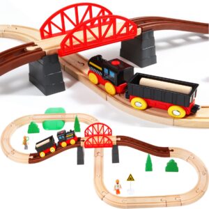 Asweets Wooden Train Set for Toddler,40 Piece with Train Track Electric Operated Fits Thomas,Brio,Melissa and Doug Magnet Battery Train Toy for 3 4 5 Years Old Boys