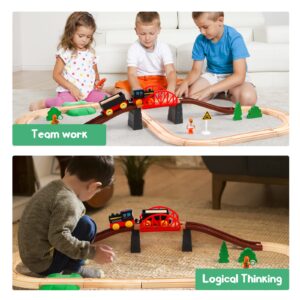 Asweets Wooden Train Set for Toddler,40 Piece with Train Track Electric Operated Fits Thomas,Brio,Melissa and Doug Magnet Battery Train Toy for 3 4 5 Years Old Boys