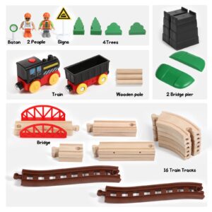 Asweets Wooden Train Set for Toddler,40 Piece with Train Track Electric Operated Fits Thomas,Brio,Melissa and Doug Magnet Battery Train Toy for 3 4 5 Years Old Boys