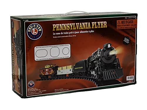 Lionel Battery-Operated Pennsylvania Flyer Freight Toy Train Set with Locomotive, Train Cars, Track & Remote with Authentic Train Sounds, & Lights for Kids 4+