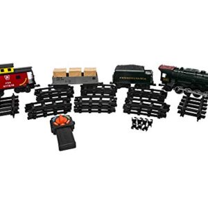 Lionel Battery-Operated Pennsylvania Flyer Freight Toy Train Set with Locomotive, Train Cars, Track & Remote with Authentic Train Sounds, & Lights for Kids 4+