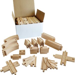 Tiny Conductors Wooden Train Set - 52-Piece Train Track Collection Compatible w/ Thomas The Train & Other Major Railroad Toy Brands, Wooden Toys for Girls & Boys