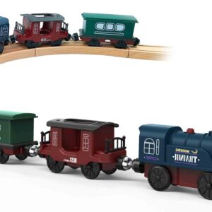 Battery Operated Train for Wooden Track, 3Pcs Train Toy Set for 3 4 5+Years old Boy Girl Toddlers, Motorized Train Accessories Electric Train Compatible with Thomas & Friends, Brio and Chuggington