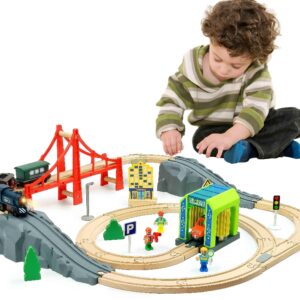 Battery Operated Train for Wooden Track, 3Pcs Train Toy Set for 3 4 5+Years old Boy Girl Toddlers, Motorized Train Accessories Electric Train Compatible with Thomas & Friends, Brio and Chuggington