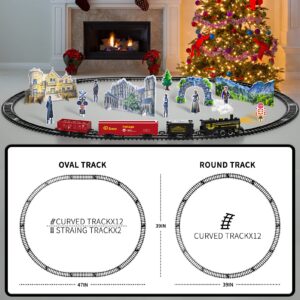 Lucky Doug Christmas Train Set Toys for Kids, Electric Toy Train Set W/Smokes, Light & Sound Include 4 Cars and 14 Tracks, Train Set Toys