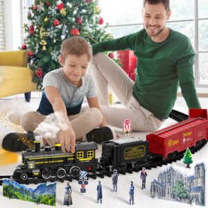 Lucky Doug Christmas Train Set Toys for Kids, Electric Toy Train Set W/Smokes, Light & Sound Include 4 Cars and 14 Tracks, Train Set Toys