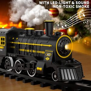 Lucky Doug Christmas Train Set Toys for Kids, Electric Toy Train Set W/Smokes, Light & Sound Include 4 Cars and 14 Tracks, Train Set Toys