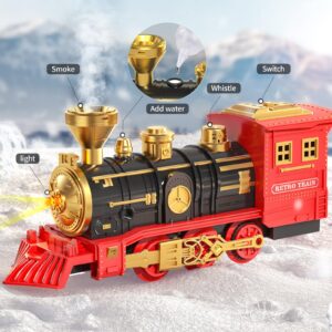 Locomoto Train Set - Electric Train Toys w/Smoke, Light and Sounds (ON/Off), Toddler Train Sets for Boys 2-4 w/Steam Locomotive Engine, Carriages and Tracks, Christmas Toy Train for Preschool Kids