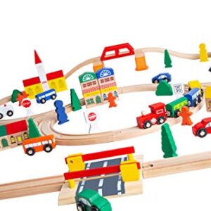 Orbrium Toys 100 Piece Triple Loop Wooden Train Set Track Generic Fits Thomas Brio