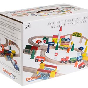 Orbrium Toys 100 Piece Triple Loop Wooden Train Set Track Generic Fits Thomas Brio