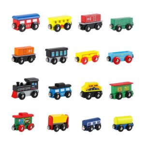 Wondertoys Wooden Train Set 16 PCS Train Toys Magnetic Set includes Storage Bag - Wooden Train Track Accessories - Wooden Magnetic Train Set for Toddlers Kids Boys and Girls