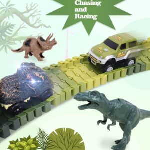 Dinosaur Toys, Create A Dinosaur World Road Race Glow in The Dark Car Race Cars for Boys & Girls Ages 3 4 5 6 7, Flexible Train Tracks Set with for Kids Christmas Birthday Gifts