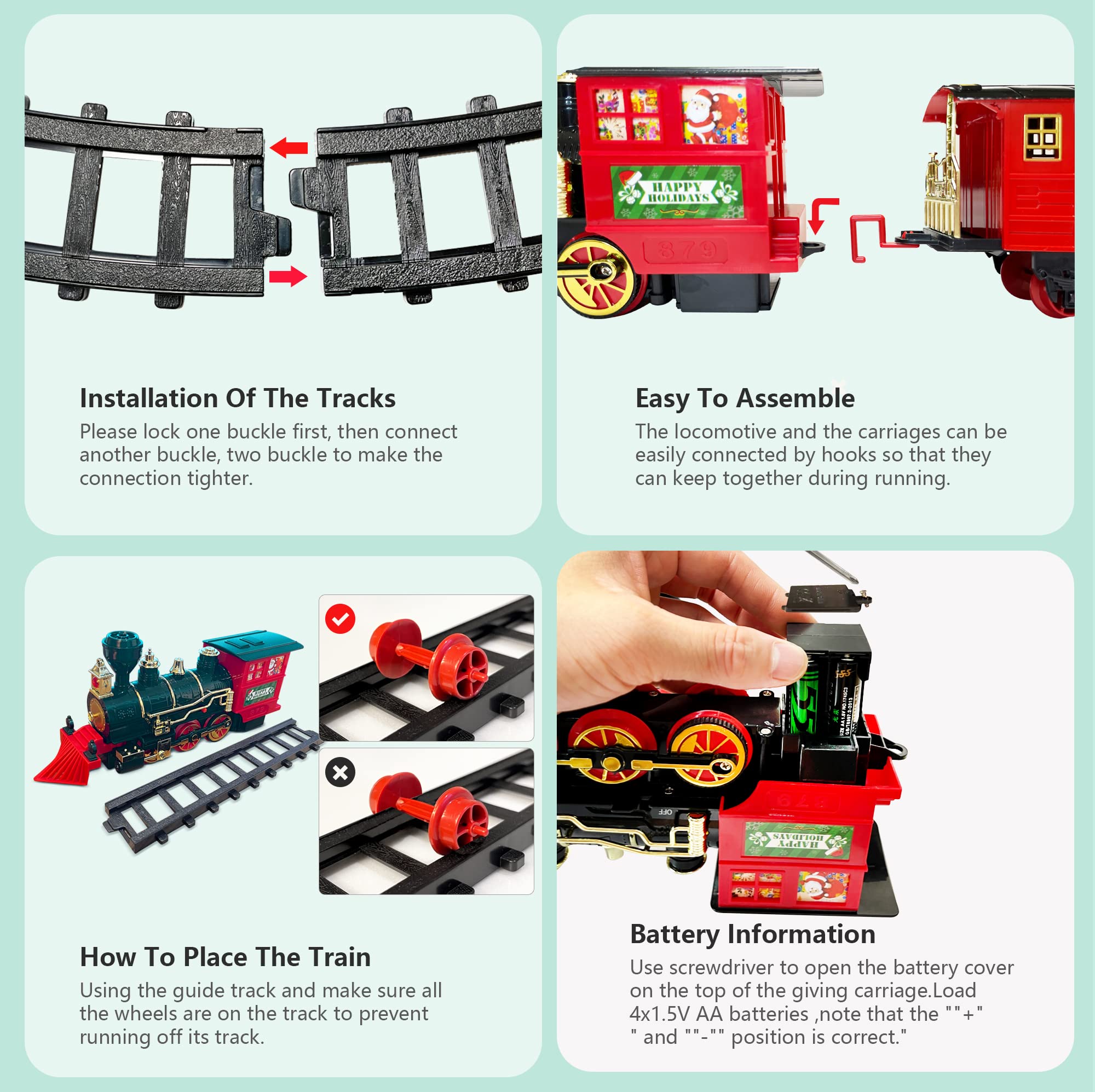 OCHIDO Train Set - Christmas Train Sets for Under The Tree, Electric Train Toy Gift for Boys Girls, with Railway Kits,Cargo Cars & Tracks,Light,Smokes & Sound,for 3 4 5 6 7 8+ Year Old Kids