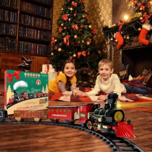 OCHIDO Train Set - Christmas Train Sets for Under The Tree, Electric Train Toy Gift for Boys Girls, with Railway Kits,Cargo Cars & Tracks,Light,Smokes & Sound,for 3 4 5 6 7 8+ Year Old Kids