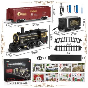 Electric Rechargeable Train Toy with Steam Engine for Kids 3 4 5 6 7+ Years Old, Model Train Set, Light and Sounds for Boys & Girls