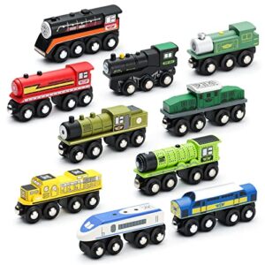 sainsmart jr. wooden train set accessories, magnetic toy car set (10 pcs), compatible with all major brands, gift for toddlers, boys, and girls aged 3+