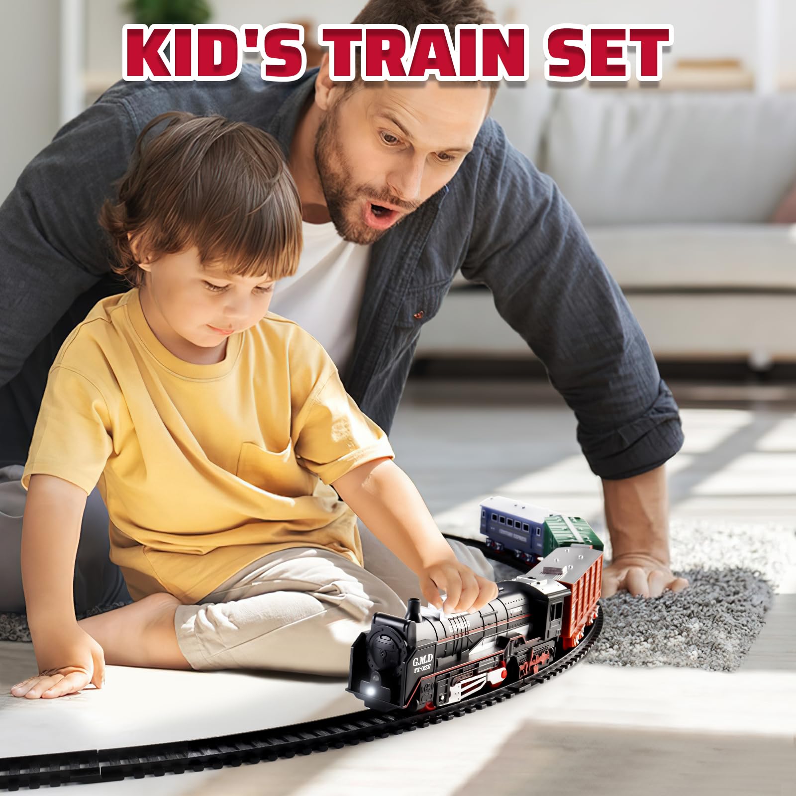 deAO Christmas Train Set Toys for Kids, Toy Train Track Locomotive Engine Battery Powered Railway Kits with Road Signs and Tracks Birthday Gifts for Age 3 4 5 6 7