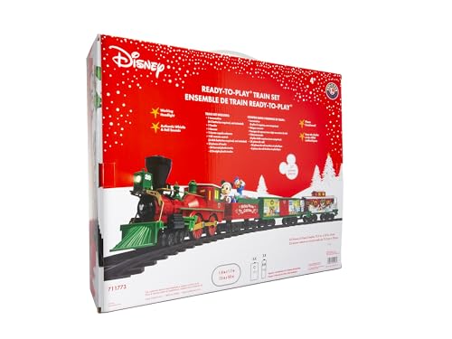 Lionel Battery-Operated Disney Mickey Mouse Express Toy Train Set with Locomotive, Train Cars, Track & Remote with Authentic Train Sounds, & Lights for Kids 4+